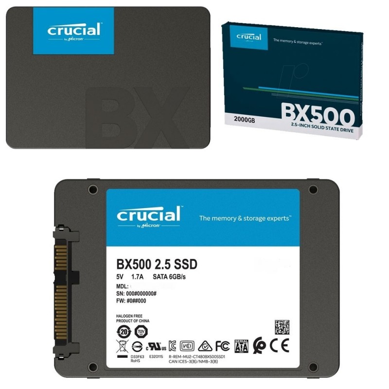 Crucial SSD Interno BX500 2,5" 2TB fino a 540 MB/s Stato Solido Crucial SSD Interno BX500 2,5" 2TB fino a 540 MB/s Stato Solido