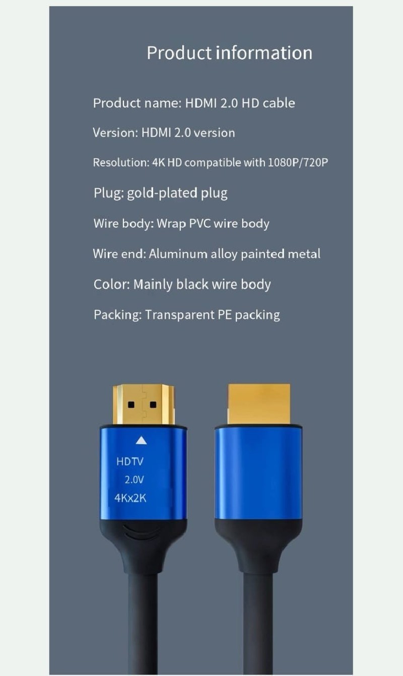 HDMI 2.0 Cable 4K x 2K HD Compatible with 1080P/720P 1.8 meters Bulk | Black