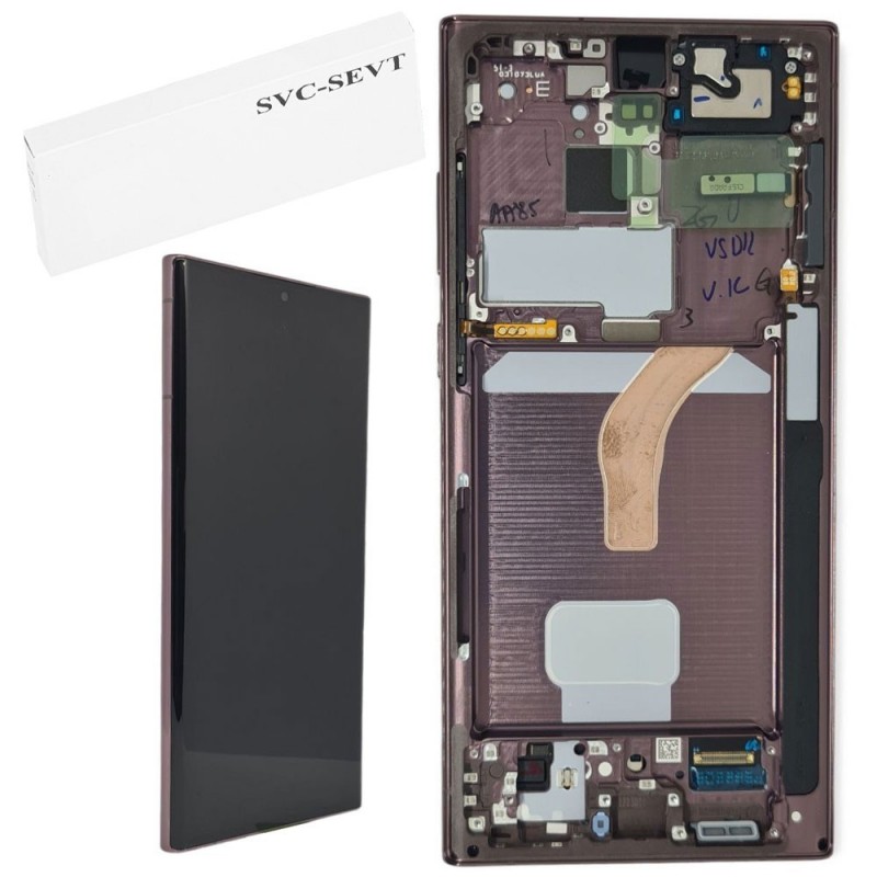 Samsung Service Pack Original LCD Display + Frame For Galaxy S908 S22 Ultra 5G | Burgundy