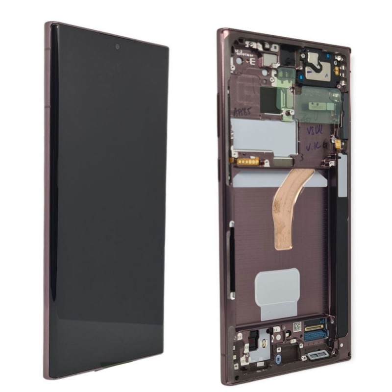 Samsung Service Pack Original LCD Display + Frame For Galaxy S908 S22 Ultra 5G | Burgundy