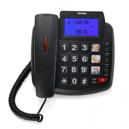 Buy BRONDI Bravo 90 LCD Telefono Fisso per Anziani Fascia Senior Grandi Tasti Ampio Display Vivavoce | Nero online