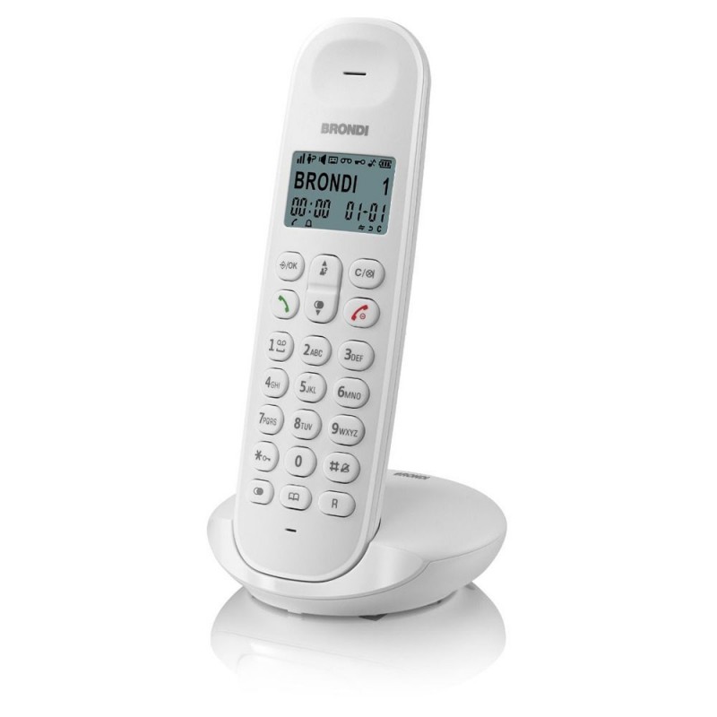 Brondi LOTUS Cordless Phone, Hands-Free, Eco-Dect, Alarm Clock, Address Book | White
