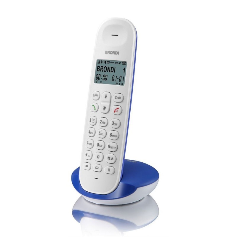 Brondi LOTUS Cordless Phone with Hands-Free Eco-Dect, Alarm Clock, and Phonebook | White and Blue