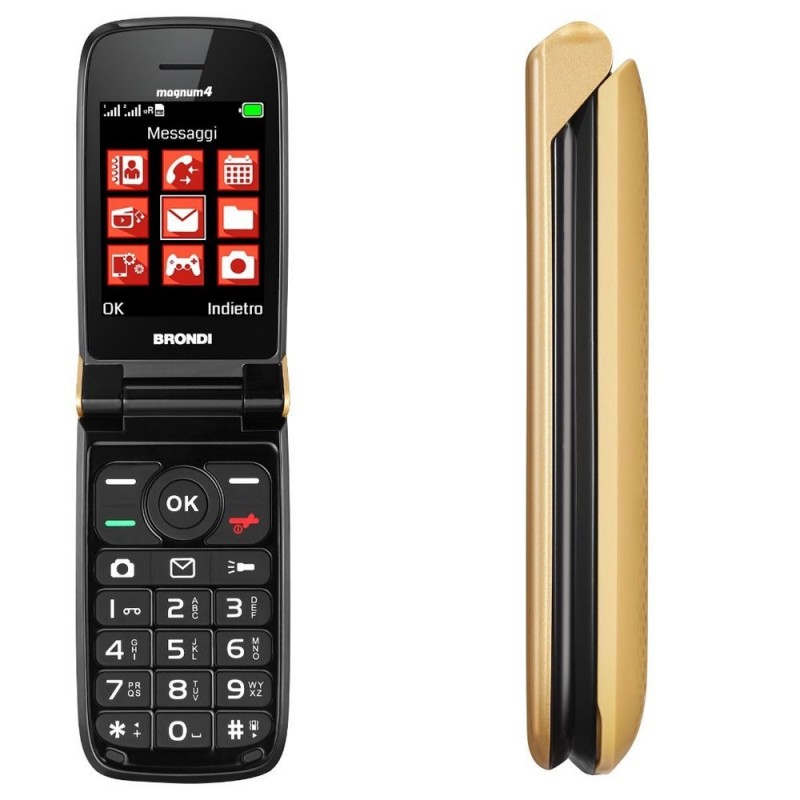 Brondi MAGNUM 4 Cellulare GSM QUADRI band Maxi Display Dual Sim Fotocamera | Gold Brondi MAGNUM 4 Cellulare GSM QUADRI band Maxi Display Dual Sim Fotocamera | Gold