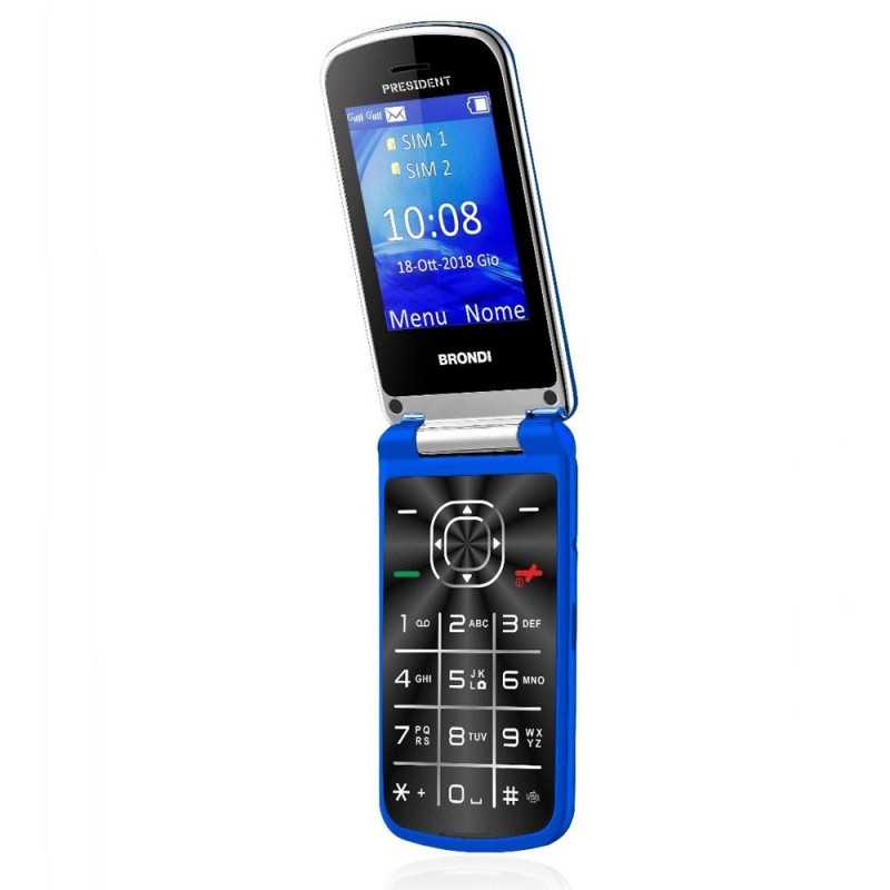 Brondi PRESIDENT Ultra-Thin Mobile Phone with LED Icons on the Flip 1.3MP Camera Dual Sim | Blue
