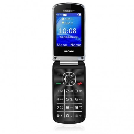 Brondi PRESIDENT Ultra-Thin Flip Phone with LED Icons, 1.3MP Camera, Dual Sim | Black