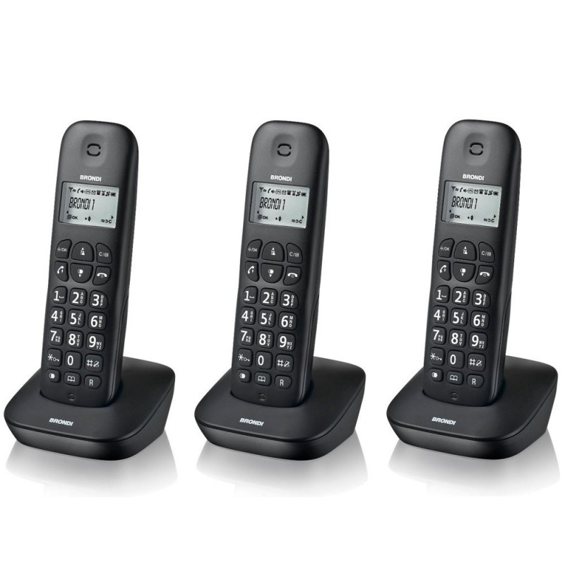 BRONDI GALA TRIO Cordless Phone with ECO DECT Function, Large Screen, Alarm Clock | Black
