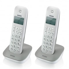 BRONDI GALA TWIN Cordless Phone with ECO DECT Function, Large Screen, Alarm Clock | White/Grey