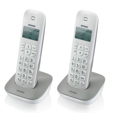BRONDI GALA TWIN Telefono Cordless Funzione ECO DECT Schermo Grande Sveglia | Bianco Grigio