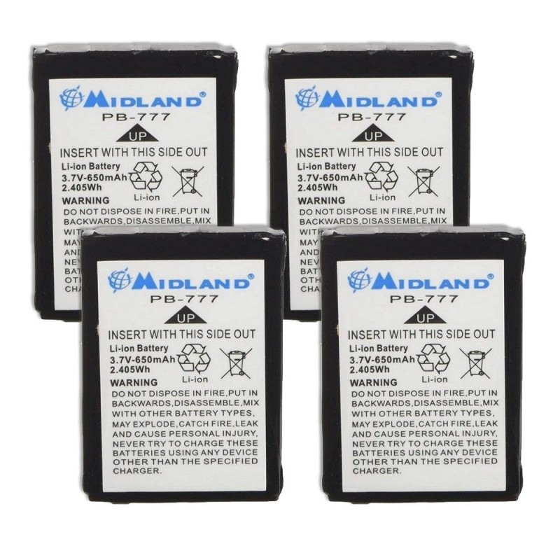 MIDLAND 4pz Batterie Li-On 650mAh 3.7V Per Midland 777 e Onda Radio PB-777 MIDLAND 4pz Batterie Li-On 650mAh 3.7V Per Midland 777 e Onda Radio PB-777
