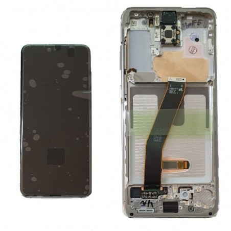 Foto di Samsung SERVICE PACK Display LCD ORIGINALE + Frame Per Galaxy S20 SM-G980 - S20 5G SM-G981 | BIANCO + CAMERA - Samsung