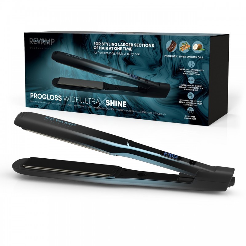 Revamp XL Progloss Ultra X Shine Ceramic Straightener with Heat Control | Black