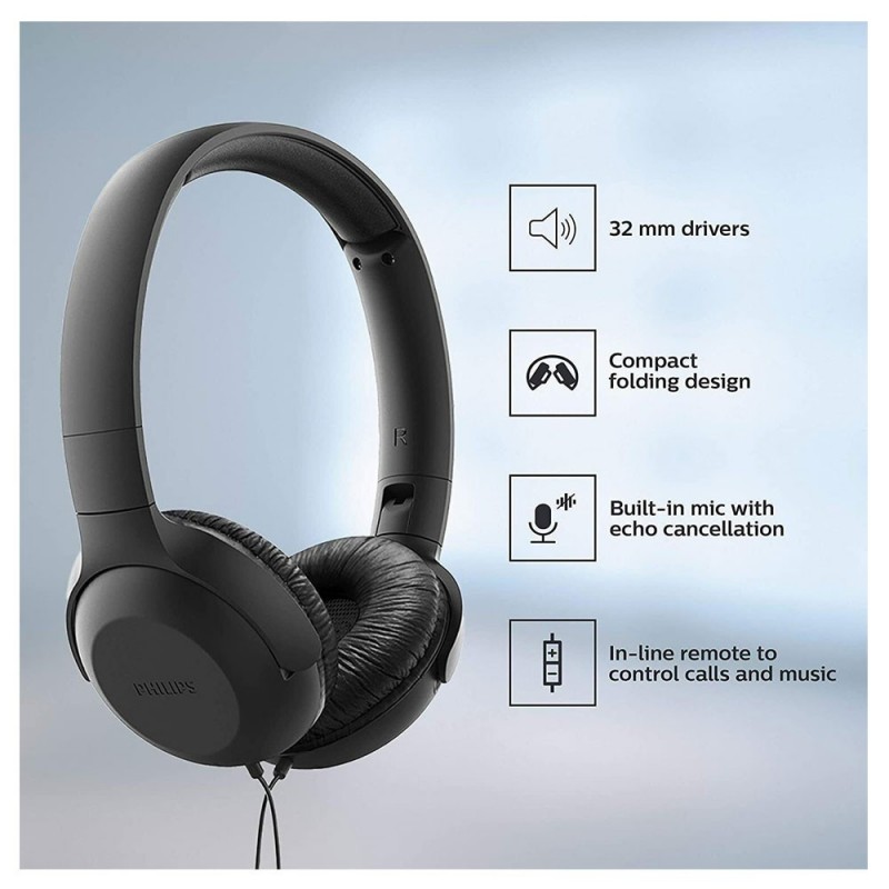 Philips Cuffie Sovrauricolari On-Ear UH201BK/00 Con Fascia e Isolamento Audio Nero