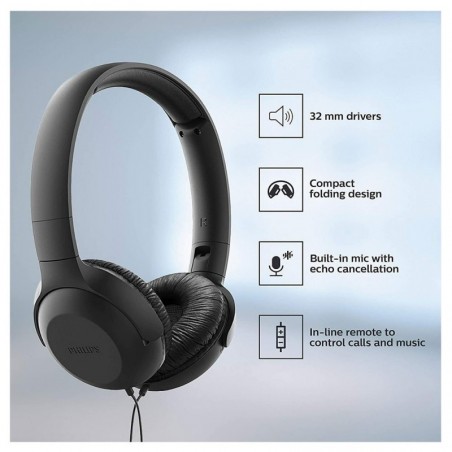 Philips Cuffie Sovrauricolari On-Ear UH201BK/00 Con Fascia e Isolamento Audio Nero