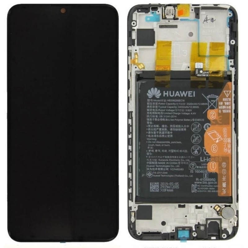 Huawei SERVICE PACK Display LCD ORIGINALE + Frame e Batteria Per P Smart 2019 POT-LX1 | Nero