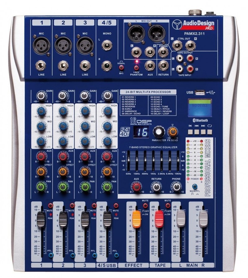 AUDIODESIGN PRO Mixer professionale 3+1+1 canali - USB e BT