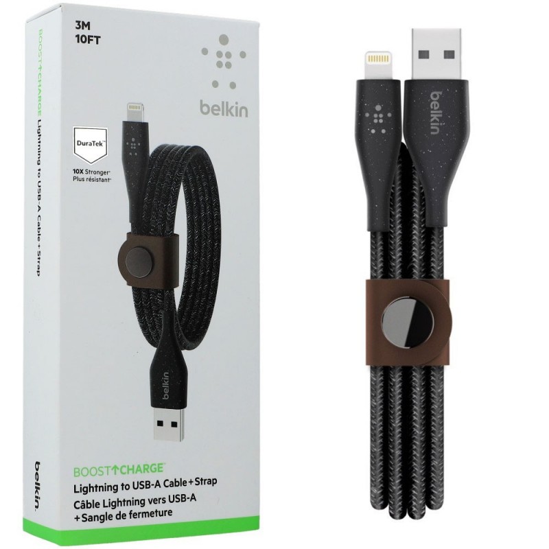 Belkin BOOST CHARGE DURATEK USB-A to Lightning Charging Cable + Strap | Black