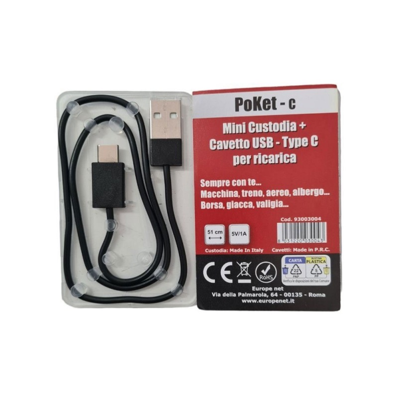 BRAVO POKET-C Mini Charging Cable Case + USB Cable - Type C 51cm