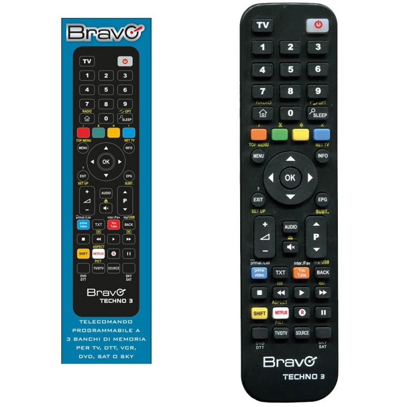 Bravo TECHNO 3 Programmable Remote Control with Three Memory Banks for TV, DTT, VCR, DVD, SAT or SKY
