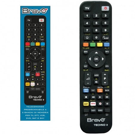 Discover Bravo Telecomando Programmabile TECHNO 3 a Tre Banchi di Memoria Per TV, DTT, VCR, DVD, SAT o SKY details