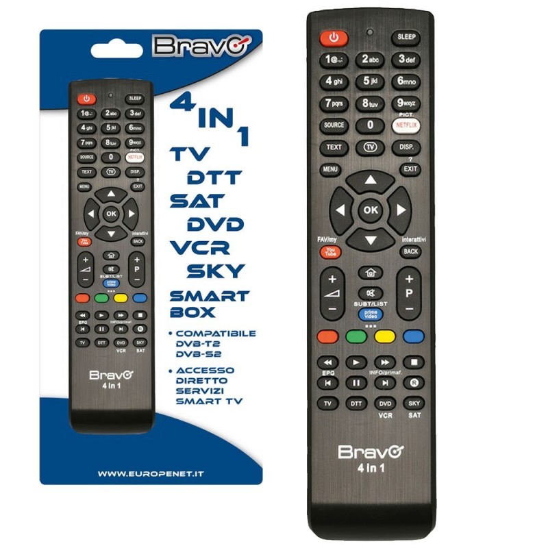 BRAVO Universal 4-in-1 Remote Control for TV-DTT SAT-DVD VCR-SKY