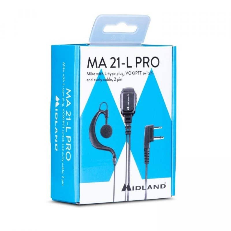 MIDLAND MA21-L PRO Headset with Microphone, Vox/Ptt Selector, Spiral Cable with 2-Pin Socket