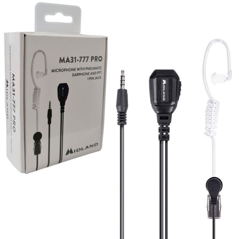MIDLAND MA31-777 PRO Microfono con auricolare pneumatico e PTT 1 PIN Jack da 3,5mm MIDLAND MA31-777 PRO Microfono con auricolare pneumatico e PTT 1 PIN Jack da 3,5mm