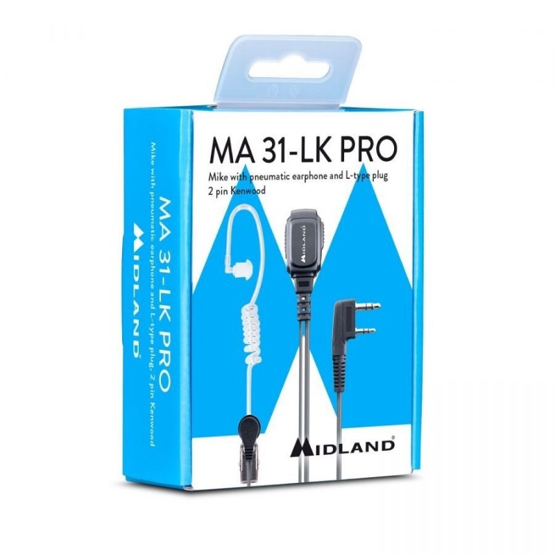 MIDLAND MA31-LK PRO Microphone with Pneumatic Earpiece No Vox with 2-Pin Kenwood Socket