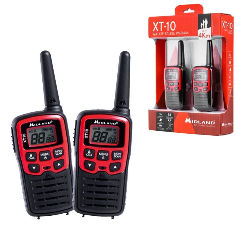 Midland XT10 Doppio Walkie Talkie Radio Ricetrasmettitori | Nero e Rosso Midland XT10 Doppio Walkie Talkie Radio Ricetrasmettitori | Nero e Rosso