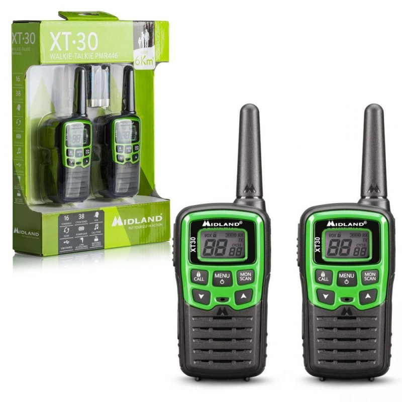 Midland XT30 Dual Band Walkie Talkie Radio Transceiver | Black and Green Midland XT30 Dual Band Walkie Talkie Radio Transceiver | Black and Green