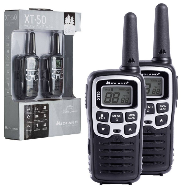 Midland XT50 Dual Band Walkie Talkie Radio Transceiver | Black