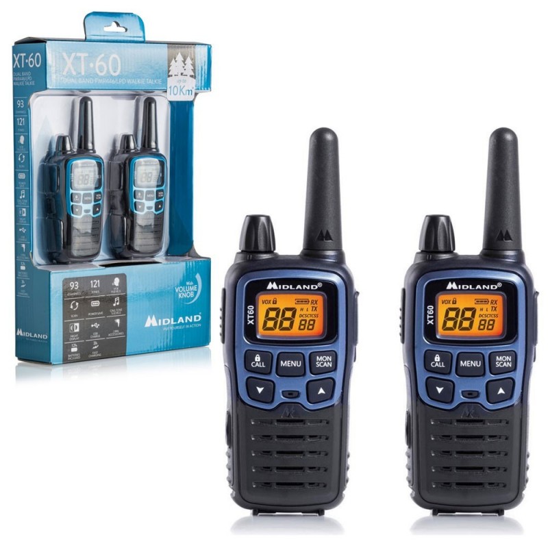 Midland XT60 Dual Band Walkie Talkie Radio Transceiver | Black and Blue Midland XT60 Dual Band Walkie Talkie Radio Transceiver | Black and Blue