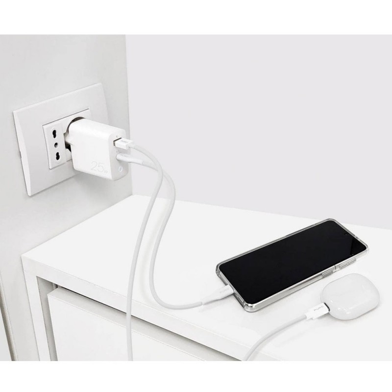 Puro 25W USB-C + USB-A Fast Charger Power Delivery | White