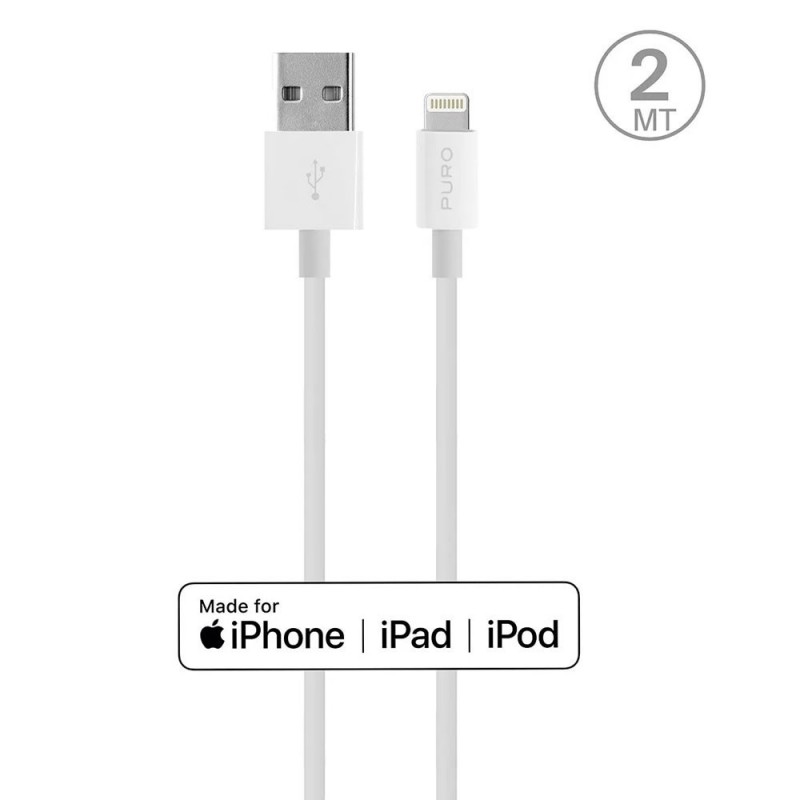 Puro Cavo Di Ricarica Da USB-A a Lightning MFI 2MT | Bianco