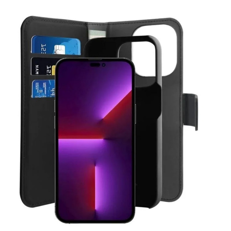 Puro Wallet Detachable 2 in 1 Custodia Flip Orizz. + Cover Magnetica Per iPhone 14 Pro | Nero