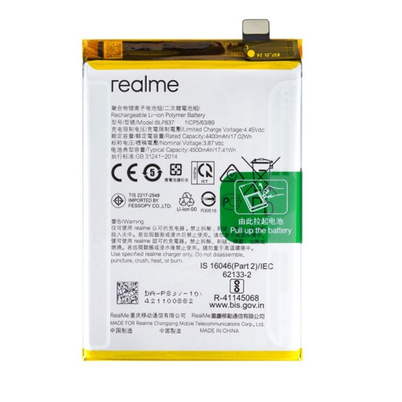 Realme Service Pack Batteria BLP837 Originale per 8 Pro / 9 Pro Plus | RMX3081 RMX3392 RMX3393 