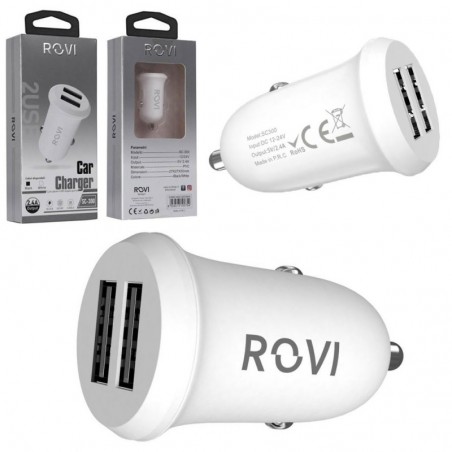 Discover Rovi Caricabatteria da Auto 2 porte USB Car Charger 2.4A | Bianco details