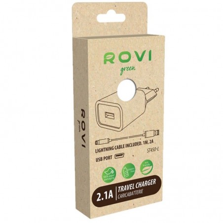 Rovi Travel Charger Kit ST450L USB-A Charger + 2.1A USB-A to Lightning Cable | White