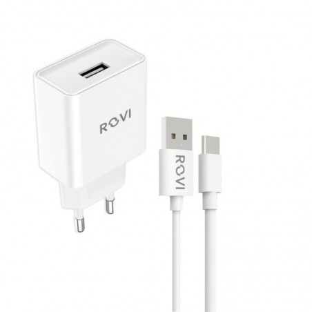 Rovi USB-A Charger + USB-A to Type-C Cable 2.1A (Green Pack) | White