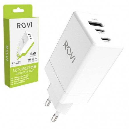 Acquista ROVI CaricaBatterie da Rete 65W USB-A + 2 Porte USB-C ST-740 Fast Charger Power Delivery | Bianco in vendita