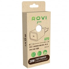 Acquista Rovi Caricabatterie Type-C Completo di Cavo da Type-C a Lightning 20W PD Fast Charger (Pack Green) | Bianco su Smartnes