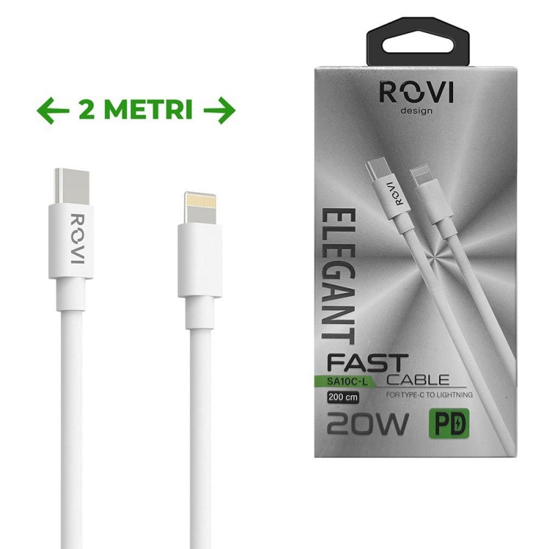 Rovi Elegant 2 Meter Type-C to Lightning Cable in Ultra-Resistant PVC SA10CL 3A | White Rovi Elegant 2 Meter Type-C to Lightning Cable in Ultra-Resistant PVC SA10CL 3A | White