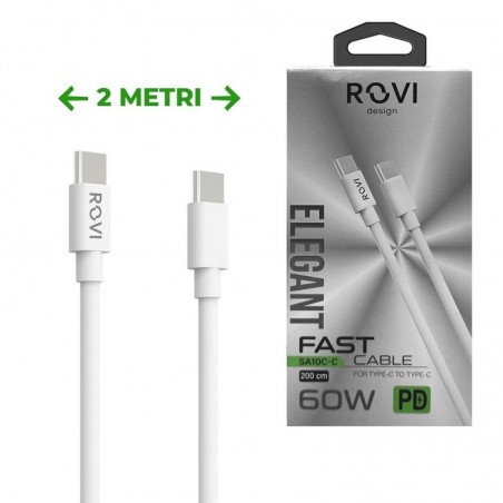 Product image Rovi Elegant Cavo 2 Metri da Type-c a Type-c SA10CC in PVC Ultra Resistente 3A | Bianco