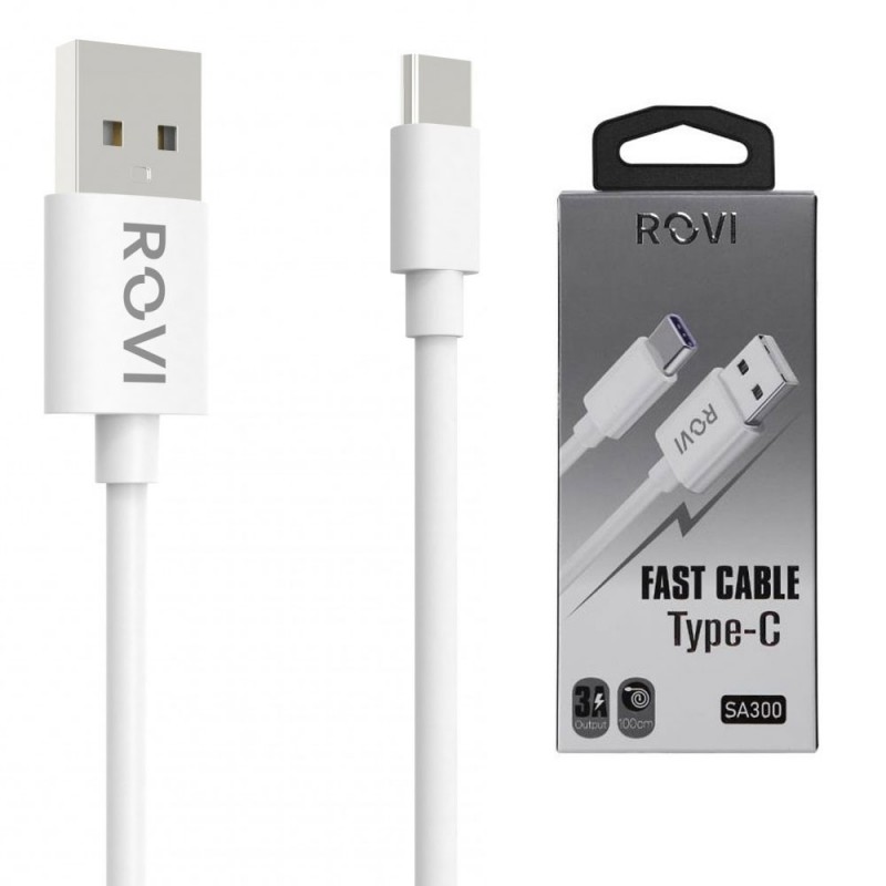 Rovi Elegant SA300 USB-A to USB-C PVC Charging Cable 1m 3A | White Rovi Elegant SA300 USB-A to USB-C PVC Charging Cable 1m 3A | White