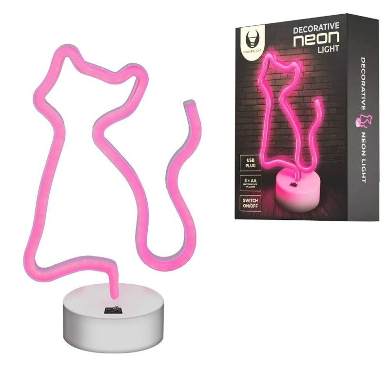 ROVI Forever Light Neon Lamp Decorative LED Light USB Plug On-Off Switch with Base | Pink Cat