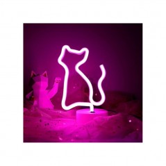 ROVI Forever Light Lampada Neon Luce Led Decorativo USB PLUG Switch On-Off con Base | Gatto Rosa