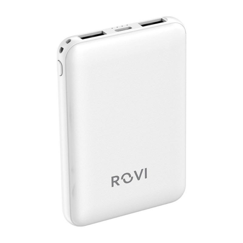 ROVI Power Bank OP-845A 5000MAH Portable Charger 2 USB-A 1 USB-C Ports | White