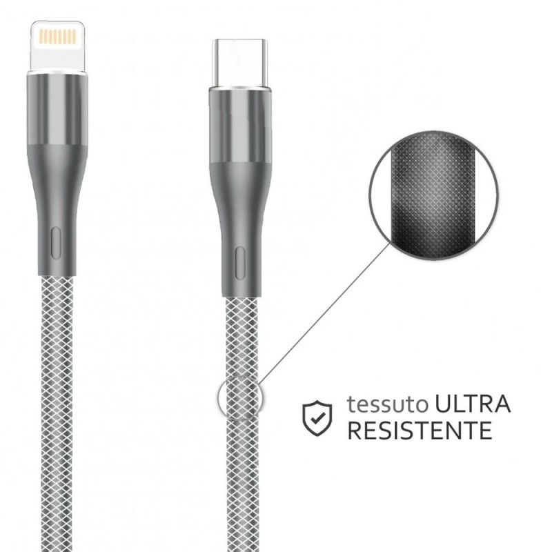 Rovi Sport SA41I Cavo di Ricarica in Nylon da Lightning a USB-C 1mt 3A | Silver Rovi Sport SA41I Cavo di Ricarica in Nylon da Lightning a USB-C 1mt 3A | Silver