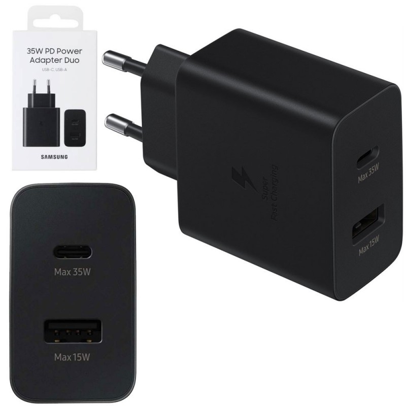 Samsung EP-TA220NBEG 35W USB-C to USB-A Duo Charger | Black Samsung EP-TA220NBEG 35W USB-C to USB-A Duo Charger | Black