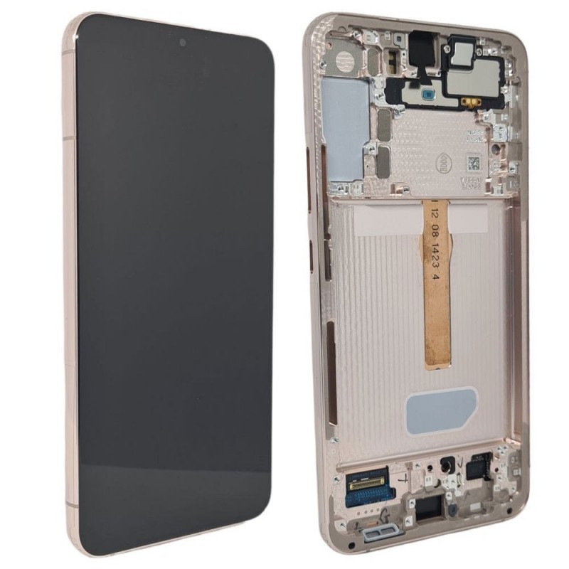Samsung SERVICE PACK Display LCD ORIGINALE + Frame (Camera+Spekear) Per Galaxy S906 S22 Plus 5G | Rosa Pink Gold